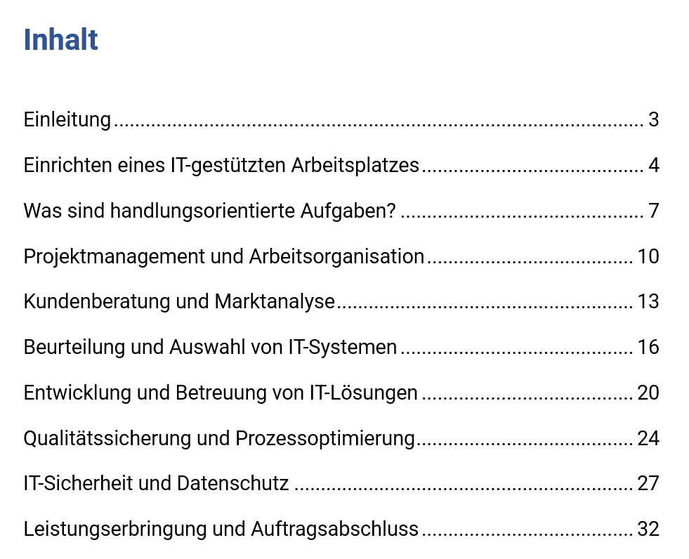 Das Inhaltsverzeichnis des Lernguides