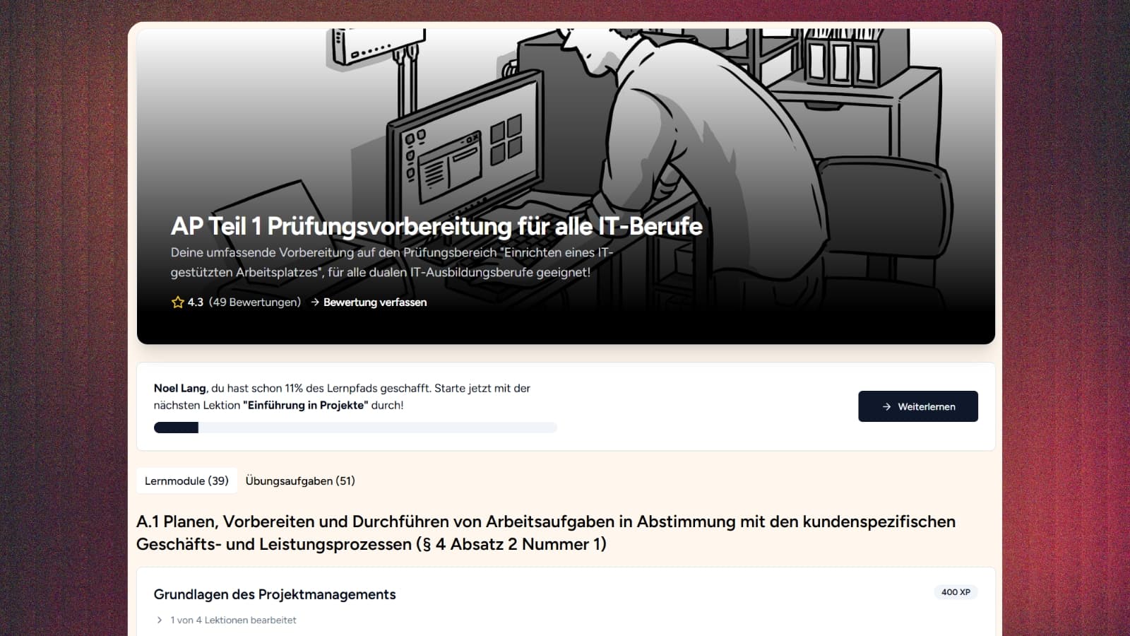 IT-Azubi lernt entspannt mit der Lernplattform für die Abschlussprüfung