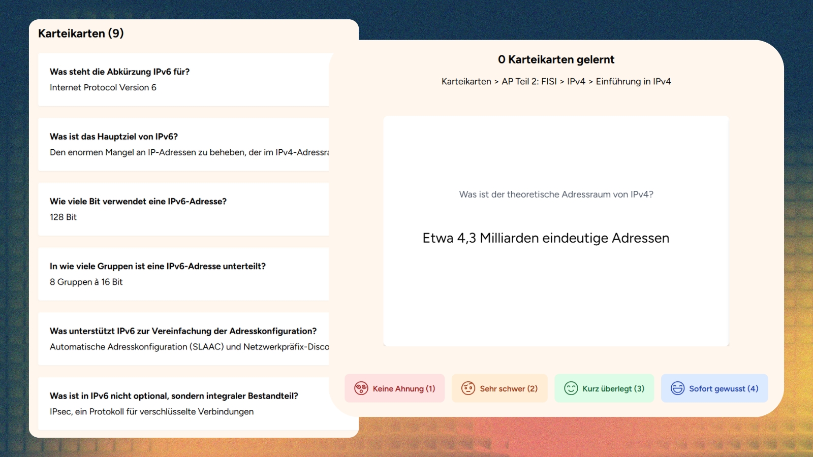 Karteikarten zur Wissensfestigung mit Spaced Repetition