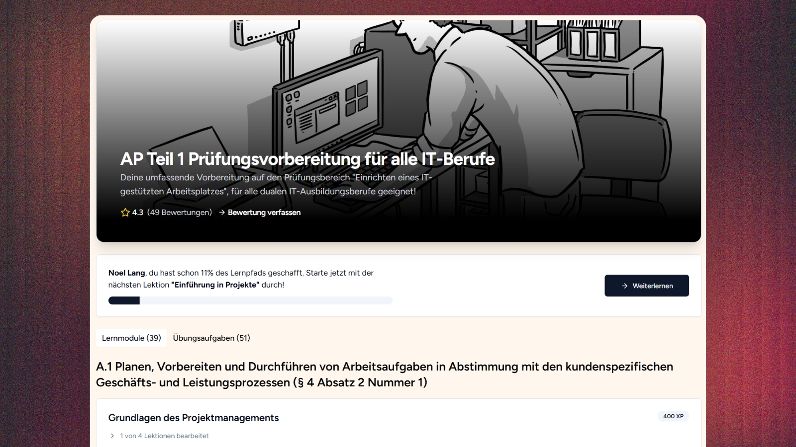 IT-Azubi lernt entspannt mit der Lernplattform für die Abschlussprüfung